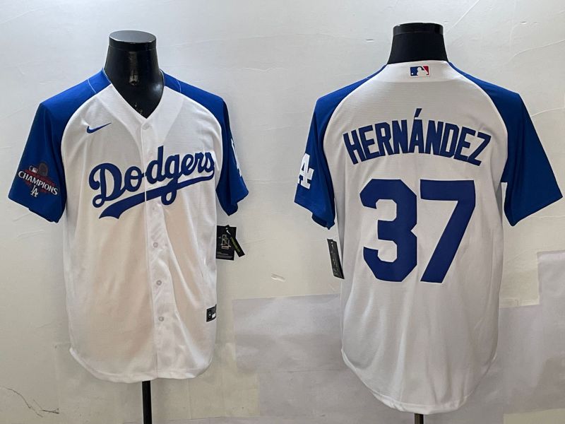 Men Los Angeles Dodgers #37 Hernandez White Blue Fashion Game 2025 Nike MLB Jersey style 3->los angeles dodgers->MLB Jersey